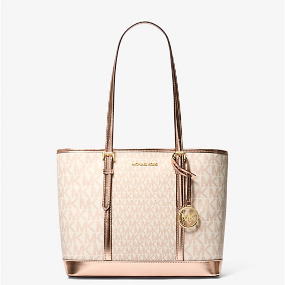 Michael Kors Jet Set Travel Metallic Pink & Rose Gold Tote Bag Brand New